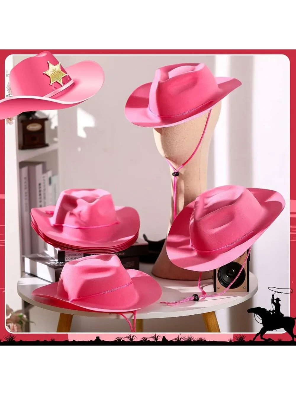 Men's Pink Plastic Felt Wide Brimmed Western Cowgirl Cowboy Hat 12 Pieces